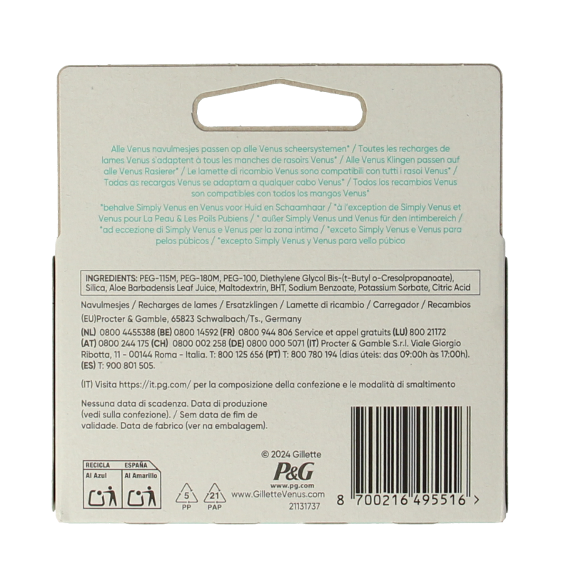 Gillette Venus smooth sensitive blades 4 Stuks