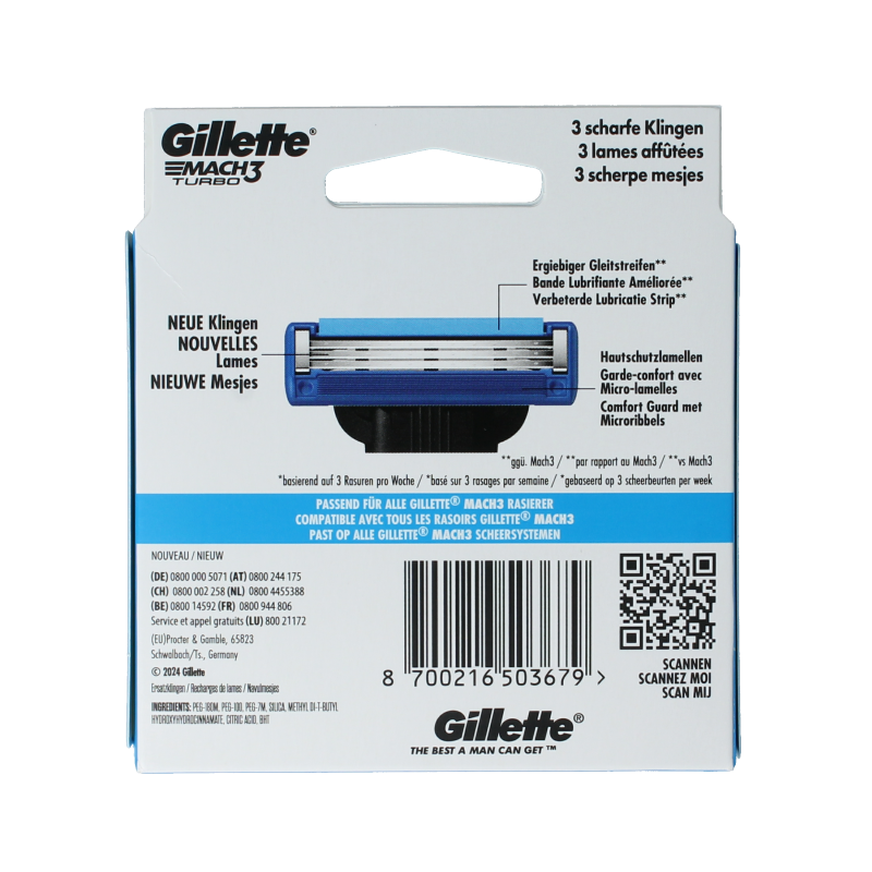 Gillette Mach 3 turbo blades 12 Stuks
