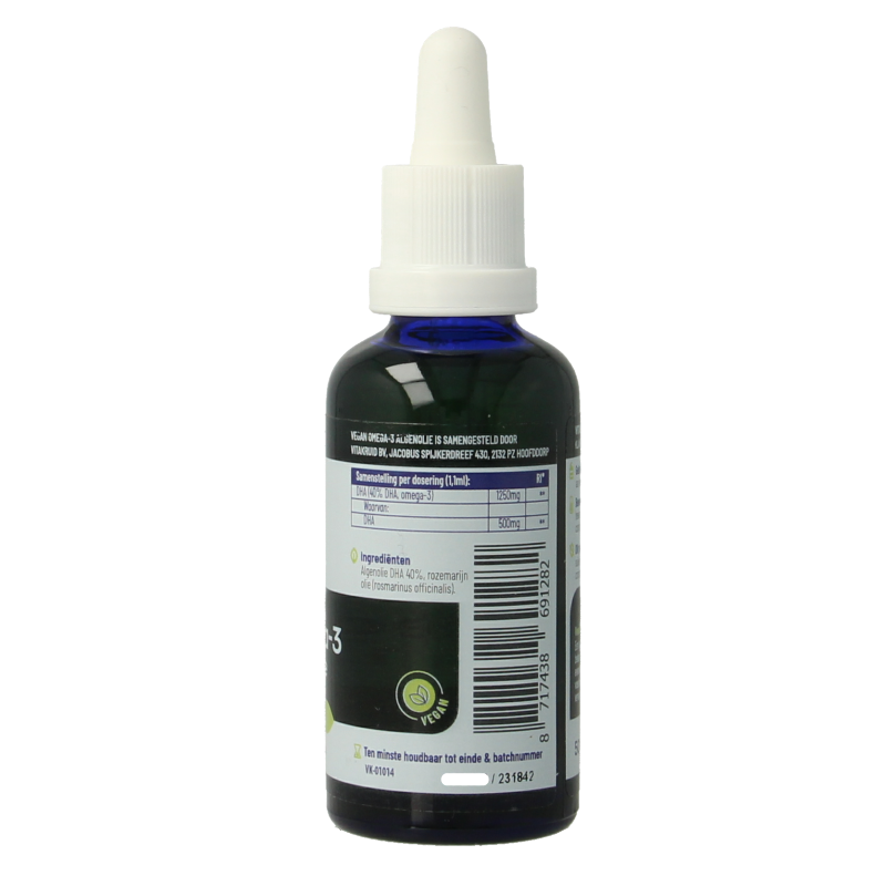 Vitakruid Vegan Omega 3 algenolie 1250 tryglyceriden 500 DHA 50 Milliliter