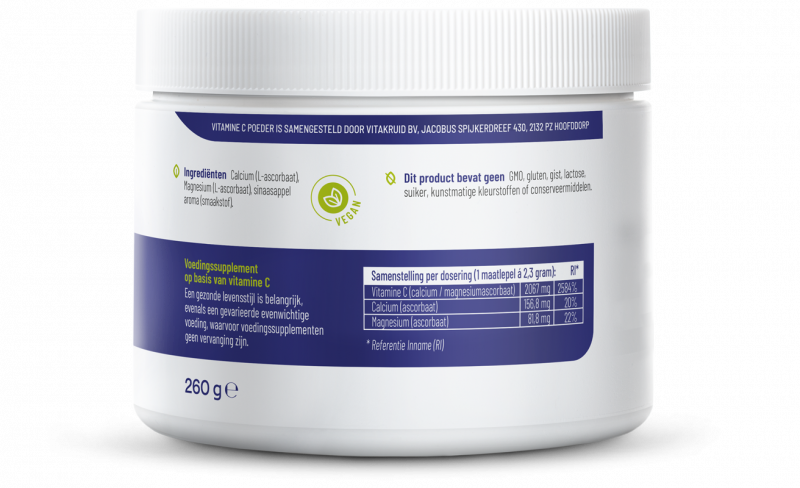 Vitakruid Vitamine C poeder calcium- & magnesiumascorbaat 260 Gram