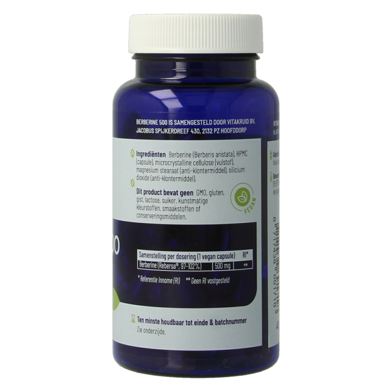 Vitakruid Berberine 500 Rebersa 97-102% berberine zouten 60 Vegetarische capsules