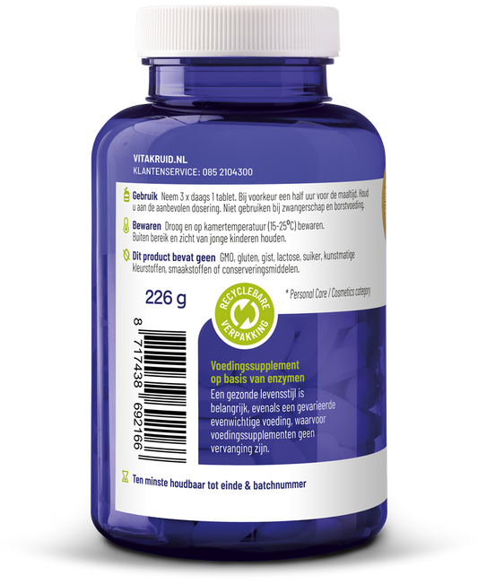 Vitakruid Glutazyme oa Spijsverteringsenzymen en L-Glutamine 180 Tabletten