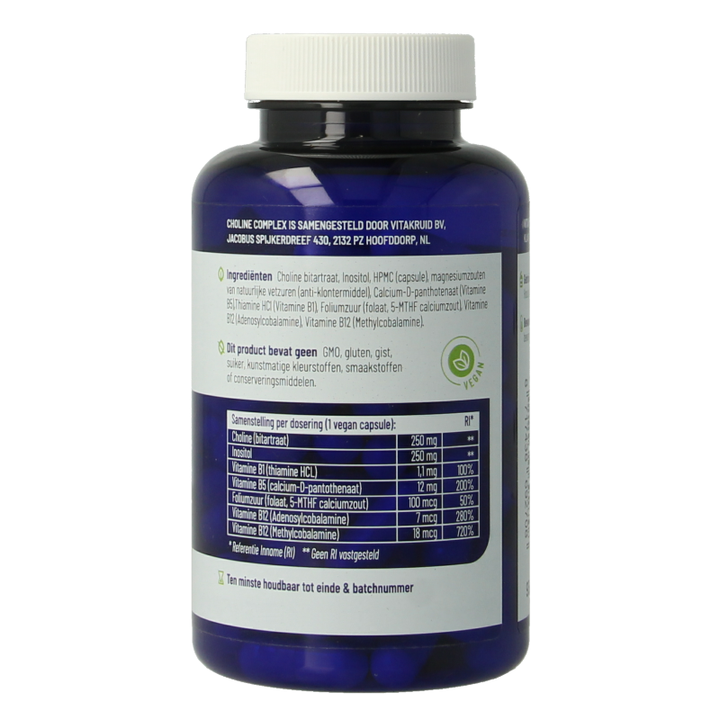 Vitakruid Choline Complex met Inositol, B1, B5, B12 & Folaat 90 Vegetarische capsules
