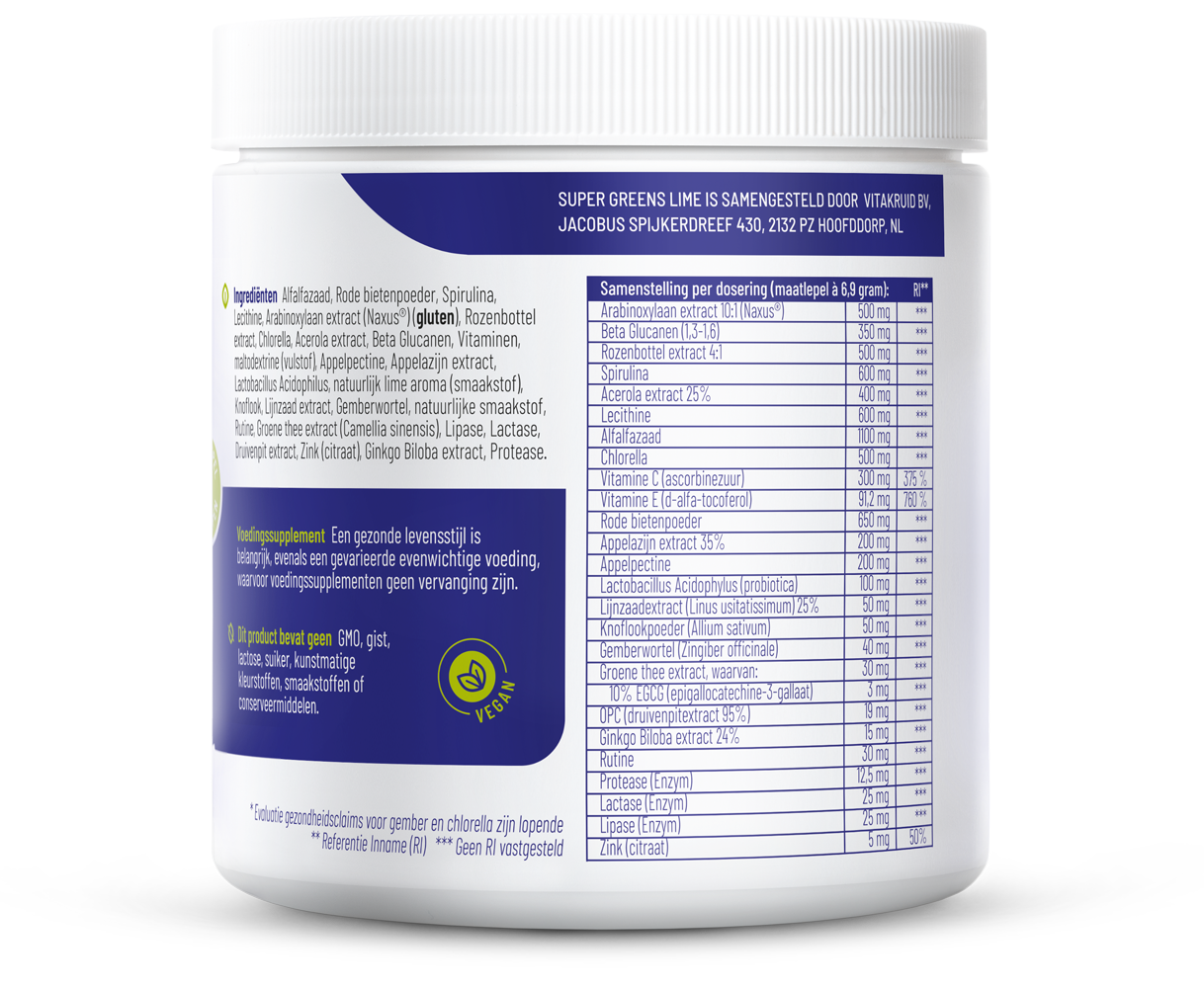 Vitakruid Super greens lime oa probiotica en enzymen 208 Gram