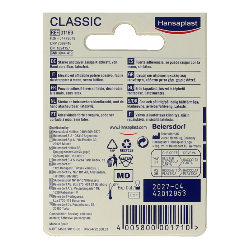 Hansaplast Hechtpleister classic 5m x 2.5cm 1 Stuks