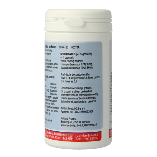 Lamberts Omega 3 voor dieren hond en kat 120 Capsules