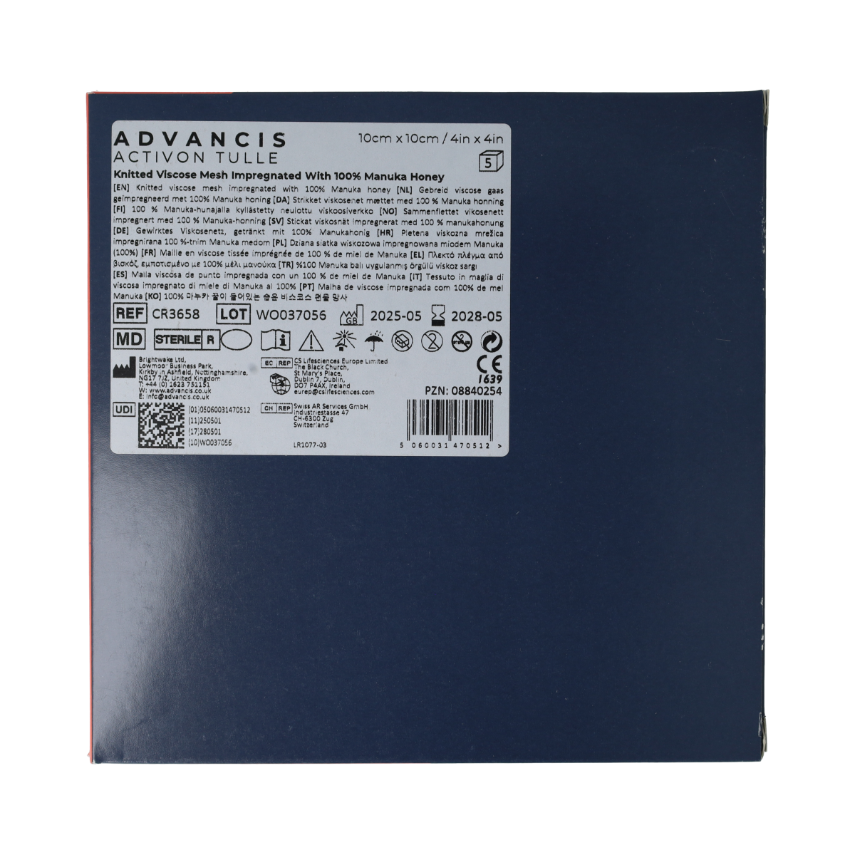 Advancis Activon Manuka Tulle 10x10cm BOX5 pcs 5.00 Stuks