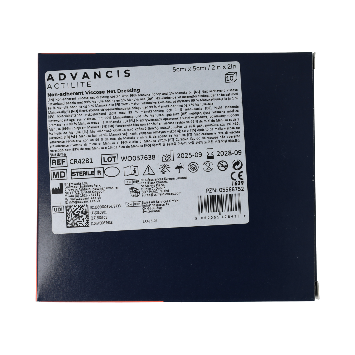 Advancis Actilite Manuka Non Adh. 5x5cm BOX10 pcs 10.00 Stuks