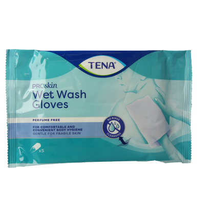 Tena Wet gloves cleans & care lotion no perfume 5 Stuks