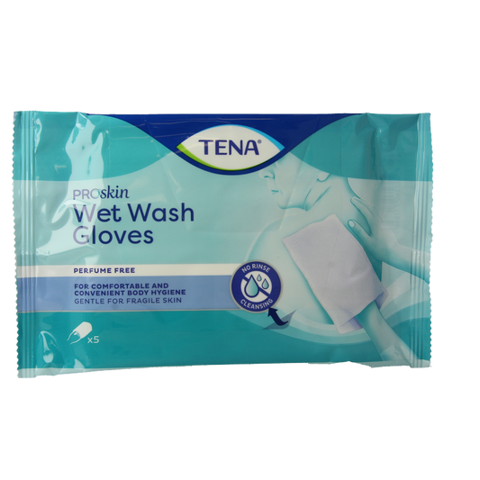 Tena Wet gloves cleans & care lotion no perfume 5 Stuks