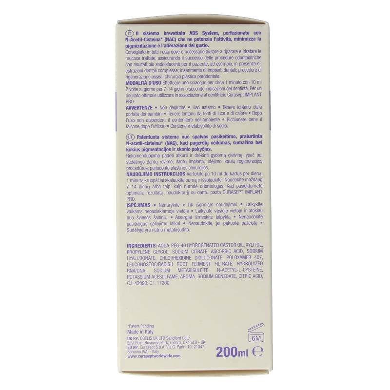 Curasept ADS DNA Implant Pro CHX 0,20% + HA mondspoelmiddel 200 Milliliter