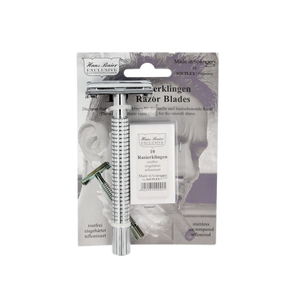 Hans Baier Veiligheidsscheermes chroom blister met 10 mesjes 1 Stuks
