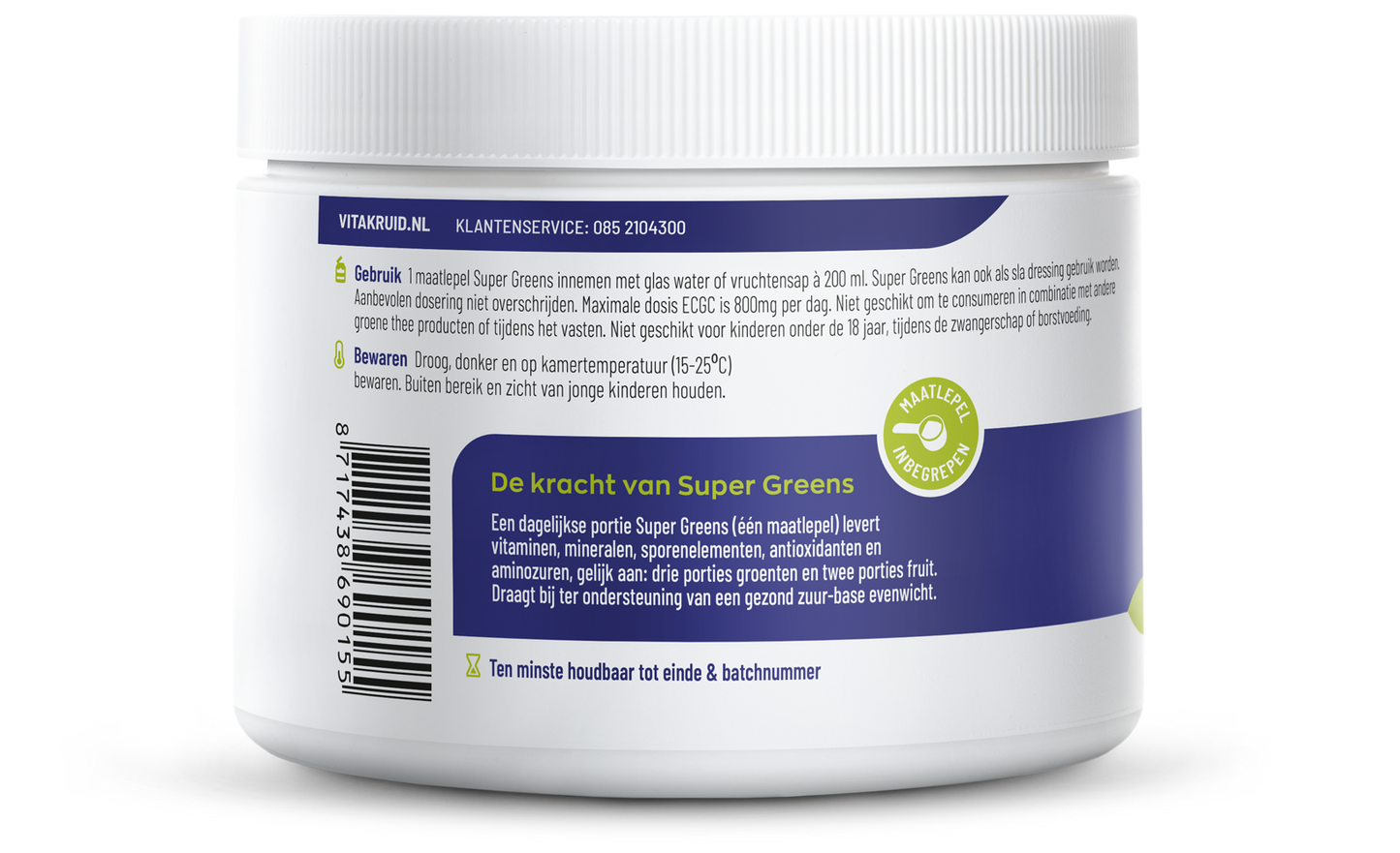 Vitakruid Super Greens 25 nutrienten oa probiotica & enzymen 220 Gram