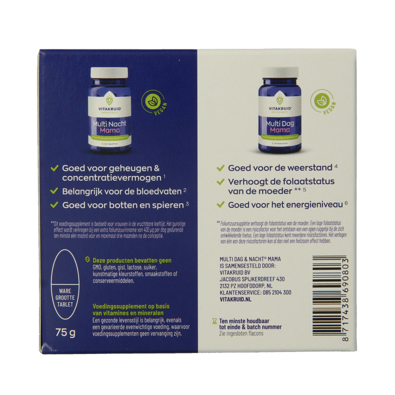 Vitakruid Multi Dag & Nacht Mama 100% Vegan 2 x 30 60 Tabletten