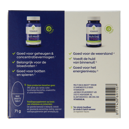 Vitakruid Multi Dag & Nacht Vrouw 100% Vegan 2 x 30 60 Tabletten