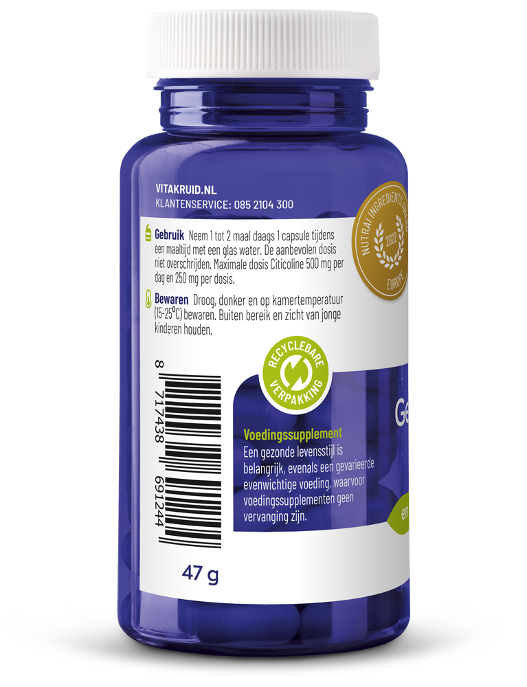 Vitakruid Geheugenformule oa Bacopa monnieri Citicoline OPC 60 Vegetarische capsules