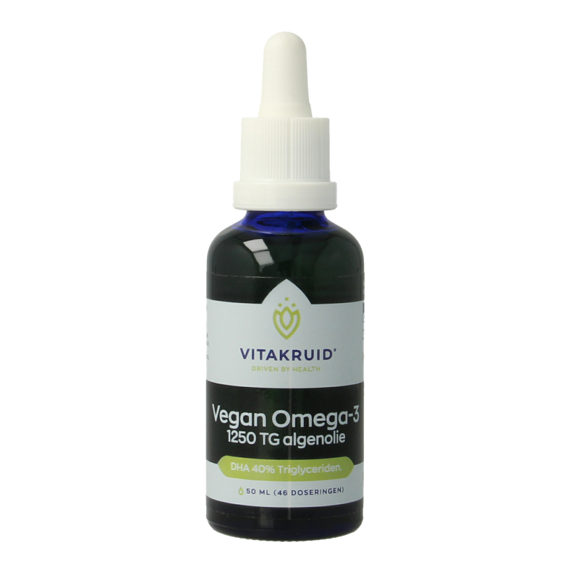 Vitakruid Vegan Omega 3 algenolie 1250 tryglyceriden 500 DHA 50 Milliliter