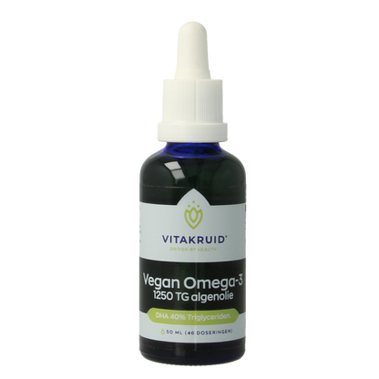 Vitakruid Vegan Omega 3 algenolie 1250 tryglyceriden 500 DHA 50 Milliliter