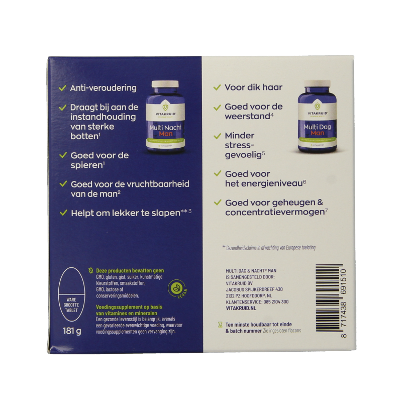 Vitakruid Multi Dag & Nacht Man 100% Vegan 2 x 90 180 Tabletten