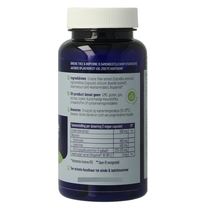 Vitakruid Groene Thee & Bioperine >50% EGCG >80% catechines 60 Vegetarische capsules