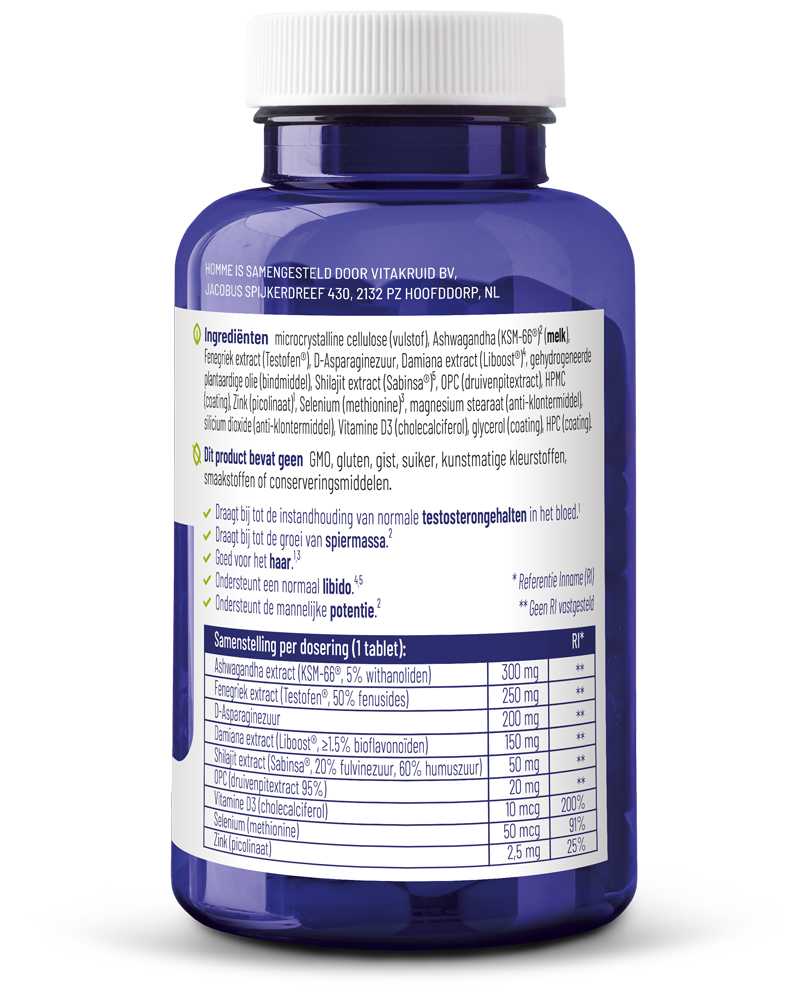 Vitakruid Homme oa Ashwagandha Fenegriek Shilajit Damiana 60 Tabletten