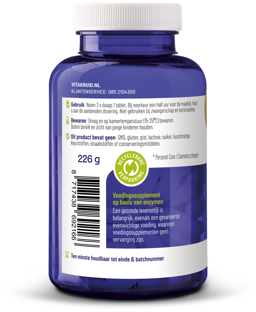 Vitakruid Glutazyme oa Spijsverteringsenzymen en L-Glutamine 180 Tabletten