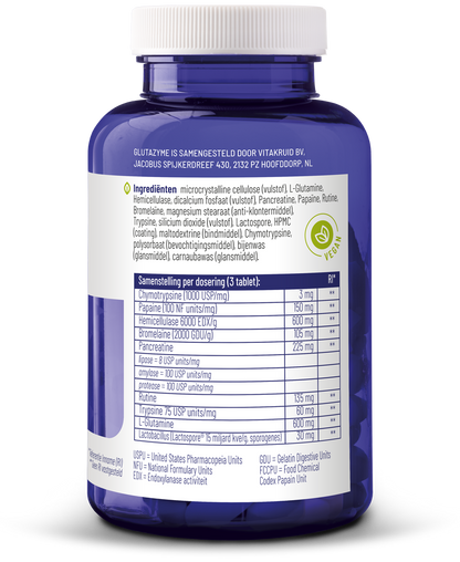 Vitakruid Glutazyme oa Spijsverteringsenzymen en L-Glutamine 180 Tabletten