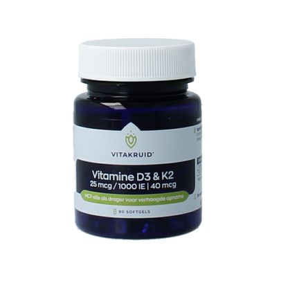 Vitakruid Vitamine D3 & K2 in MCT-olie voor verhoogde opname 90.00 Softgels
