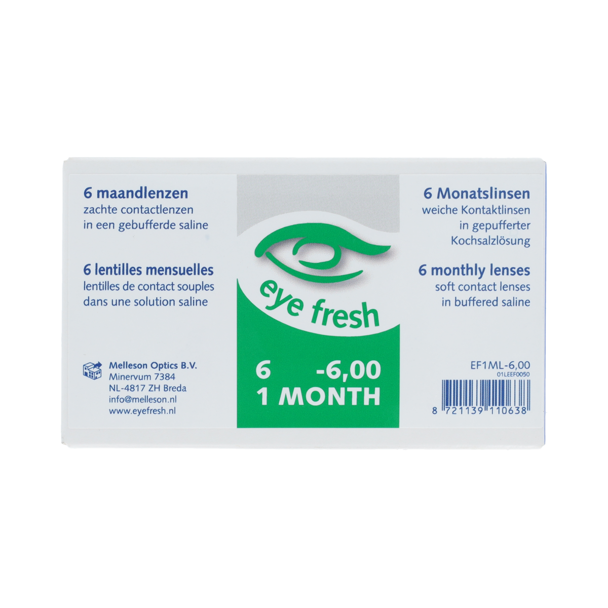 Eyefresh Eye Fresh maandlenzen 6-pack -6.00 6.00 Stuks